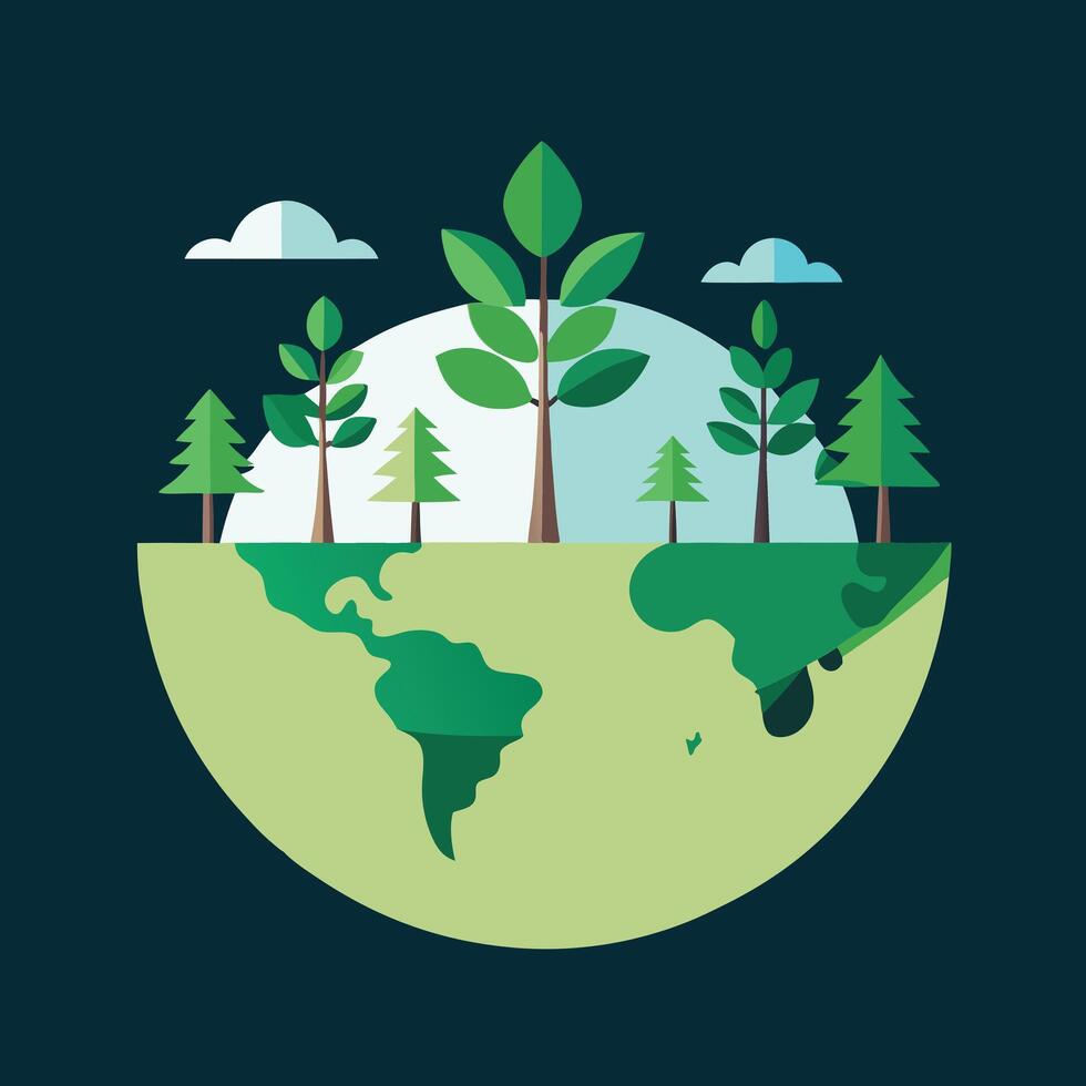 Nature-Themed Tree Emerging from a Globe vector