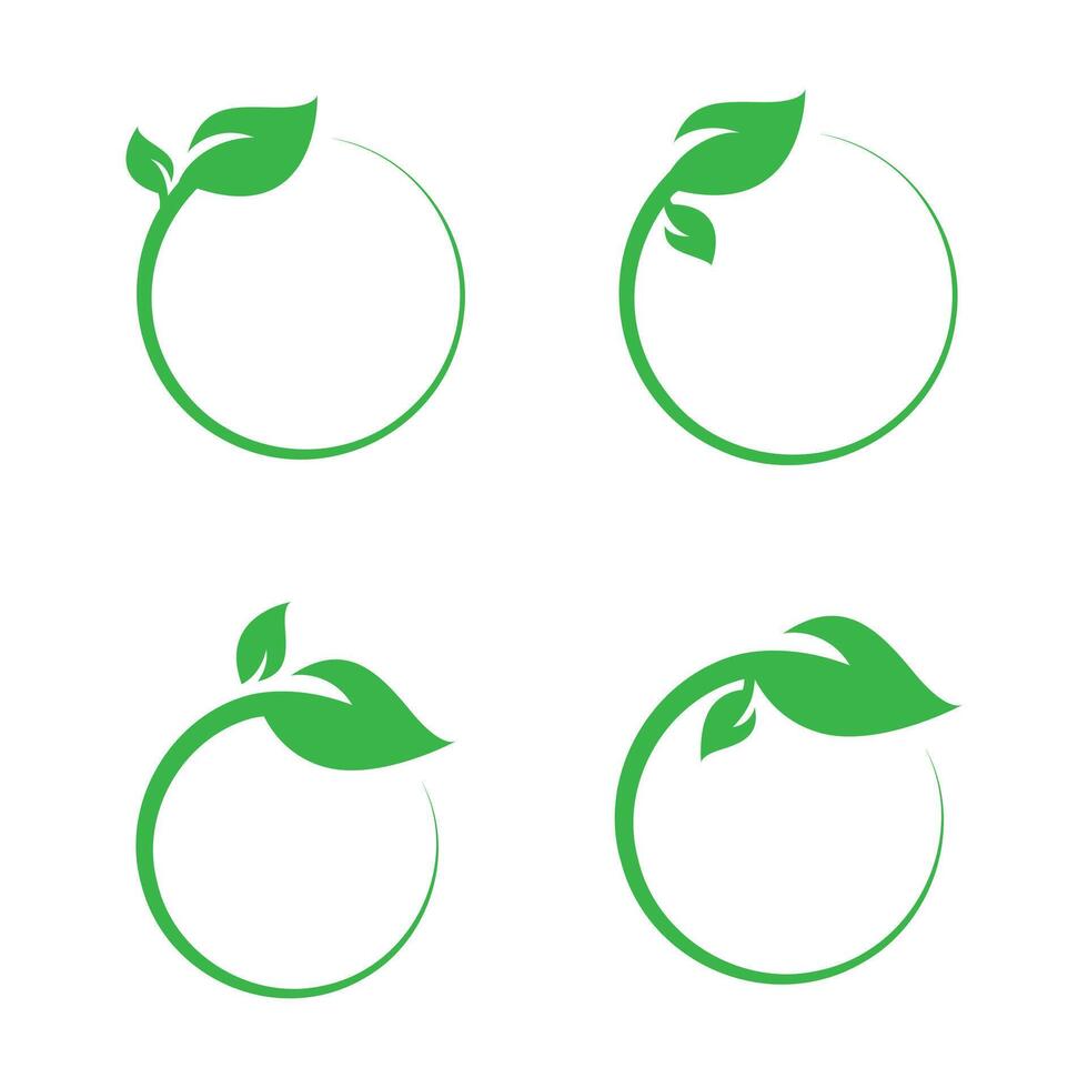 Green and leaf logo design template, circle and leaf vector