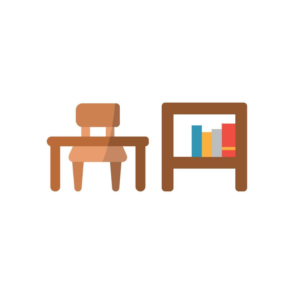 Desk and book shelf icon offers a classic and timeless design, perfect for creating a professional vibe in workspace-themed materials. vector