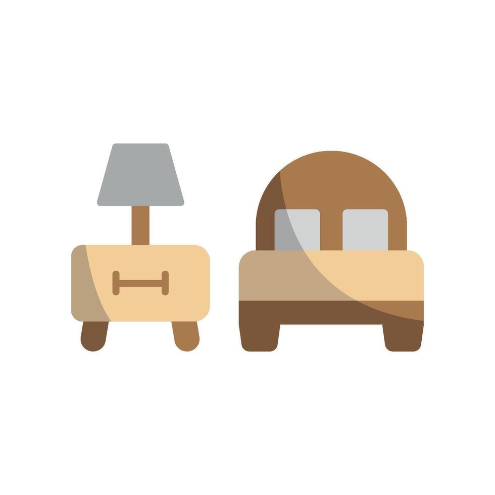 Bedside table and bed set icon brings a clean and elegant touch, perfect for promoting interior design or minimalist aesthetics. vector