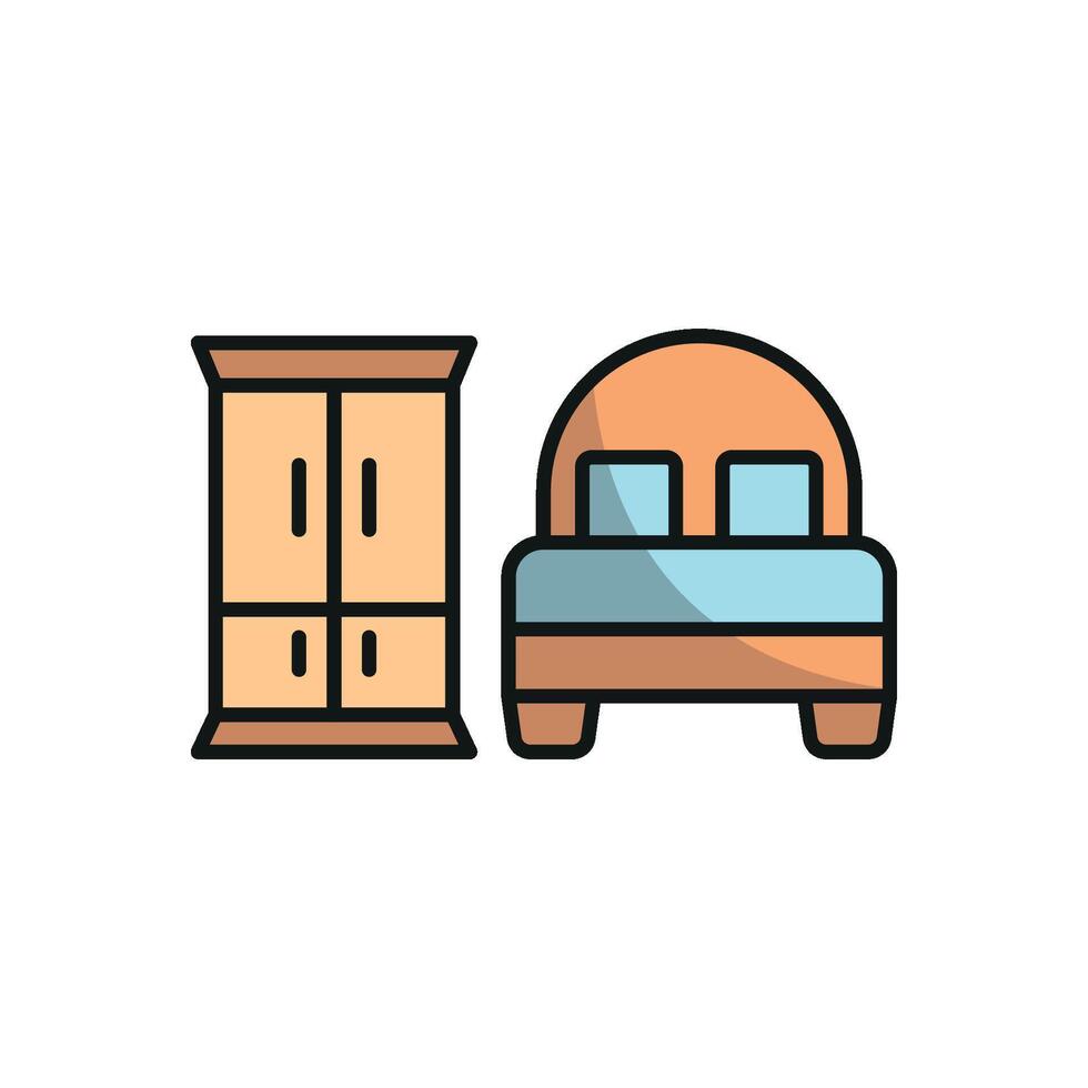 Cupboard and bed icon delivers a compact and efficient design, ideal for bedroom setups, dormitory arrangements, or apartment living. vector