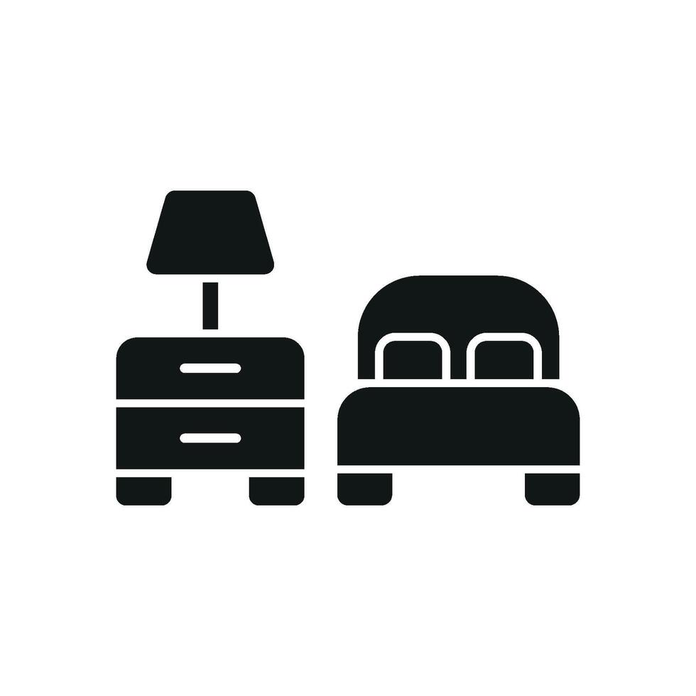 Bedside table and bed icon features a cozy and functional design, perfect for bedroom decor, furniture branding, or home organization projects. vector