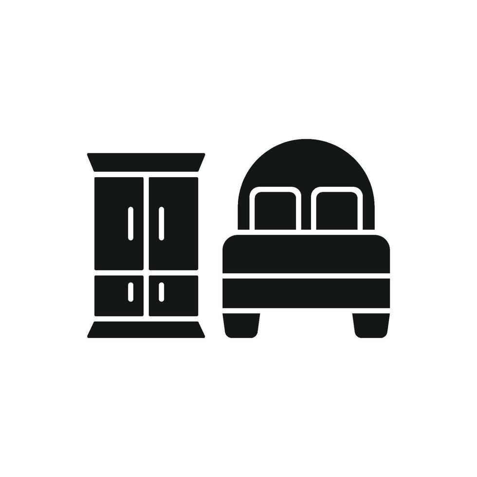 Cupboard and bed icon delivers a comfortable and efficient aesthetic, ideal for bedroom or guest room branding, home decor projects, or storage solutions. vector