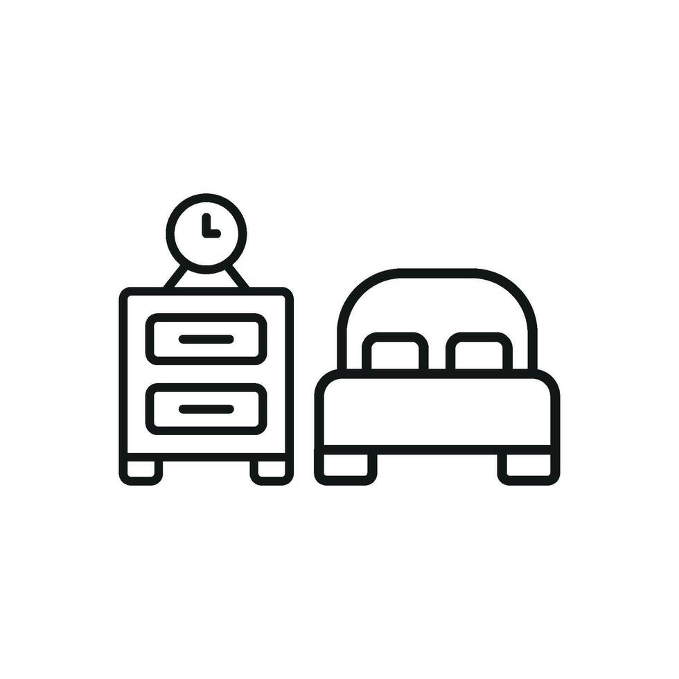 Bedside table and bed set icon highlights a compact and comfortable design, perfect for visual materials related to cozy living spaces. vector