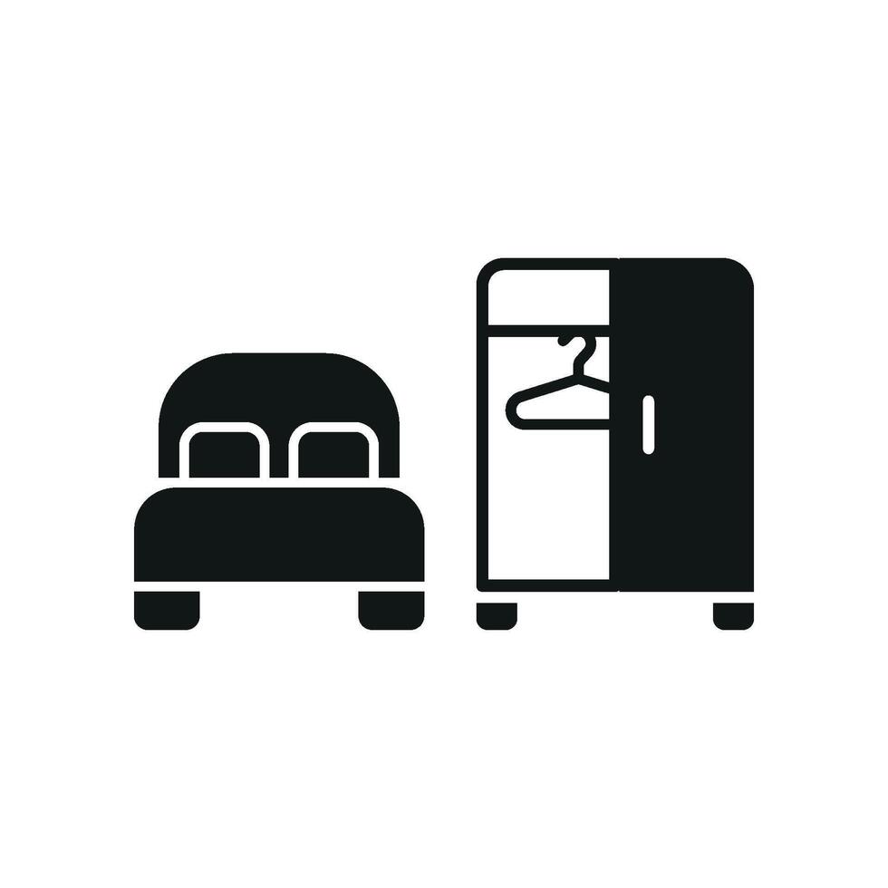 Cupboard and bed icon brings a charming and functional look, ideal for showcasing bedroom storage solutions, home decor accessories, or furniture sales. vector
