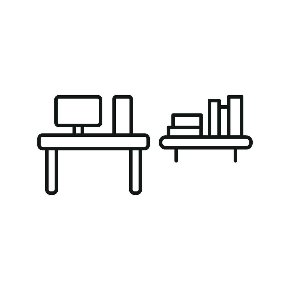 Desk and book shelf icon offers a clean and organized feel, ideal for educational platforms or virtual workspace branding. vector