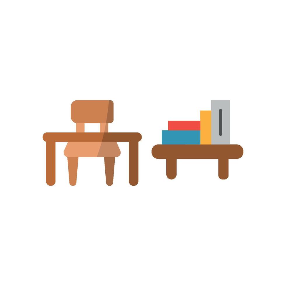 Desk and book shelf icon showcases a minimalist and clean style, ideal for representing productivity and professionalism in digital or print media. vector