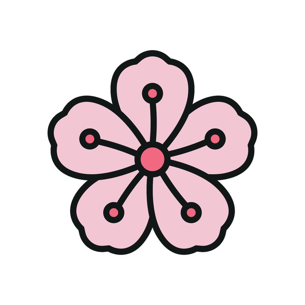 Cherry blossom flower icon showcases a timeless and romantic look, ideal for enhancing floral patterns or cultural designs. vector