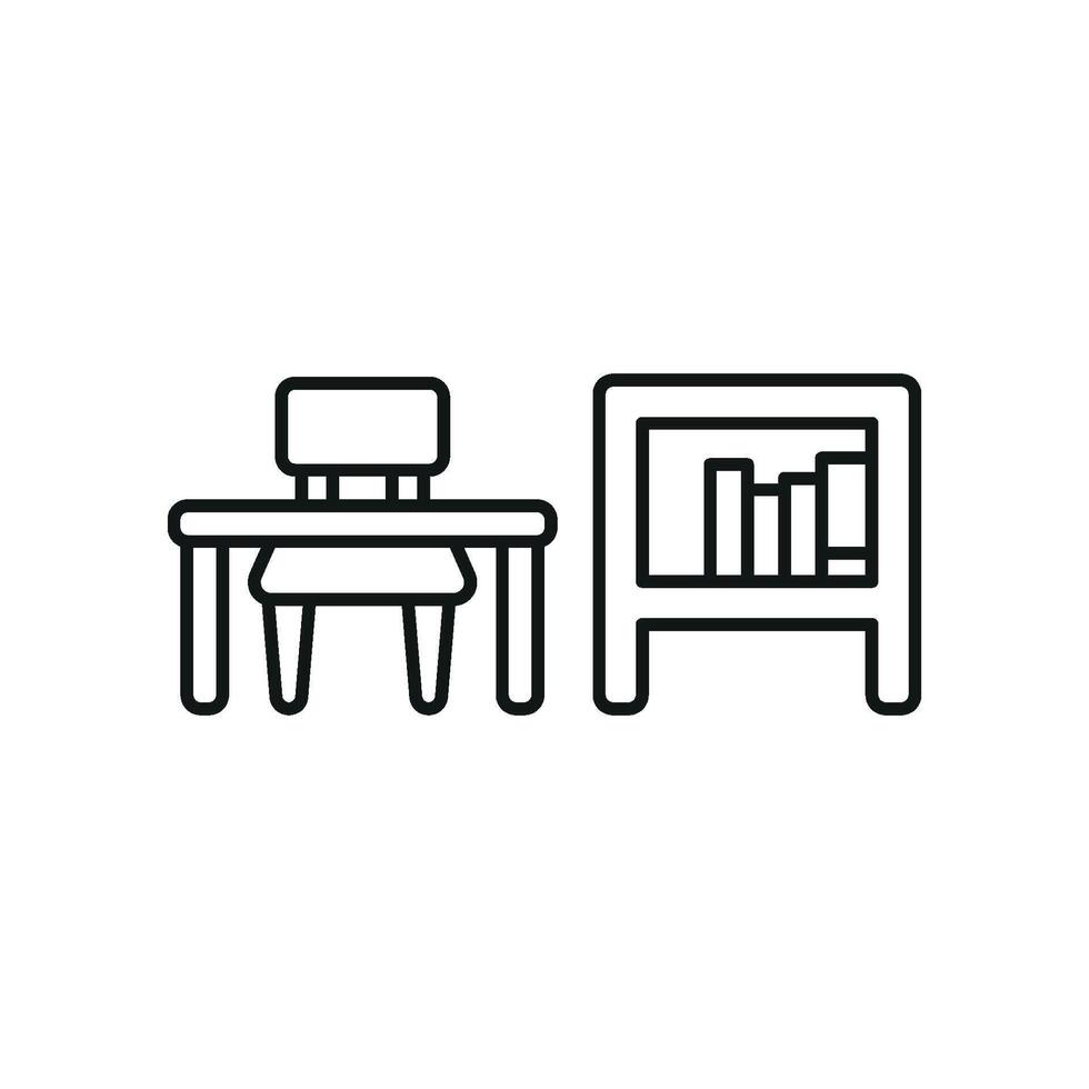 Desk and book shelf icon brings a structured and modern design, great for promoting smart office layouts or storage solutions. vector