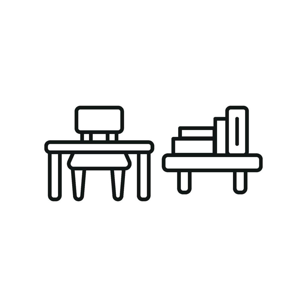 Desk and book shelf icon brings a sleek and organized touch, perfect for education-themed designs or study-focused content. vector