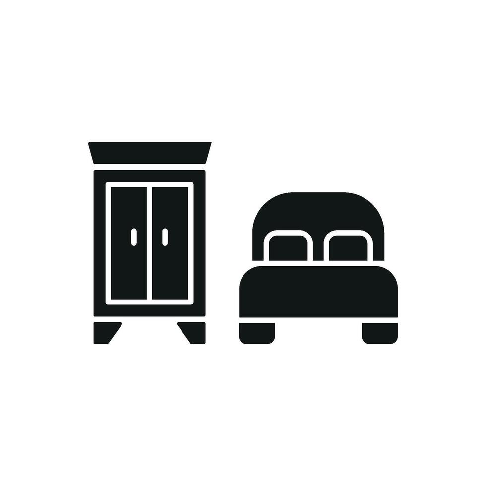 Cupboard and bed icon features a contemporary and clean look, ideal for representing modern bedroom themes, minimalist design, or home furnishings. vector