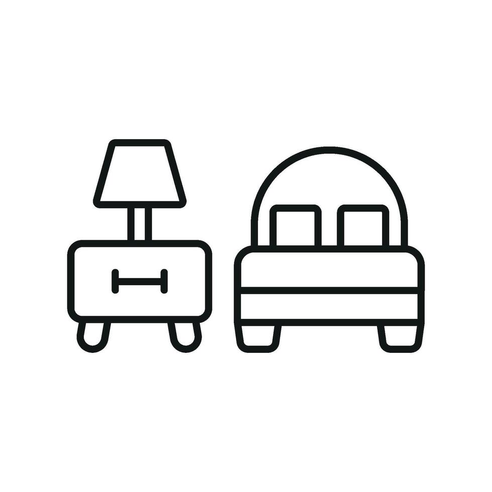 Bedside table and bed icon brings a sleek and practical touch, perfect for promoting bedroom sets, cozy living spaces, or home improvement ideas. vector