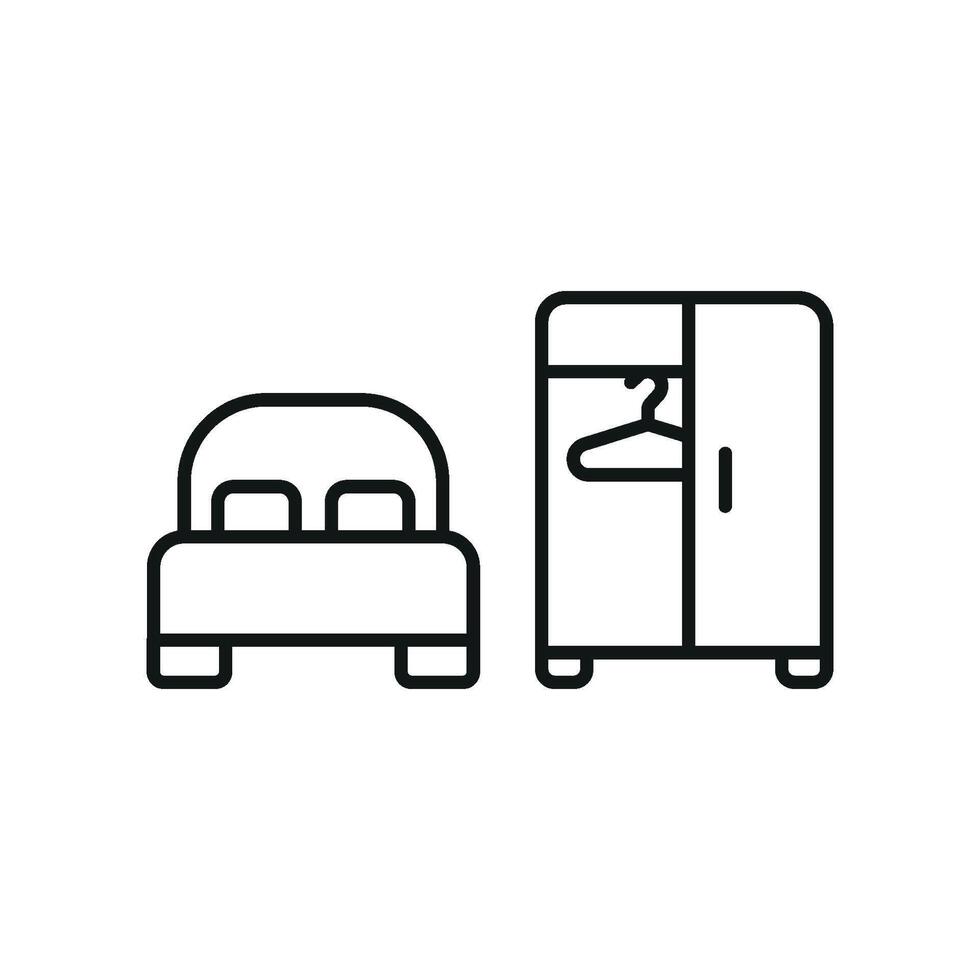Cupboard and bed icon features a cozy and modern style, perfect for bedroom layouts, furniture packaging, or home organization campaigns. vector