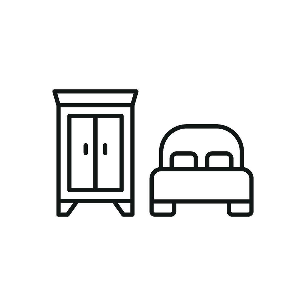 Cupboard and bed icon embodies a relaxed and inviting design, perfect for promoting home organization, interior styling, or furniture collections. vector