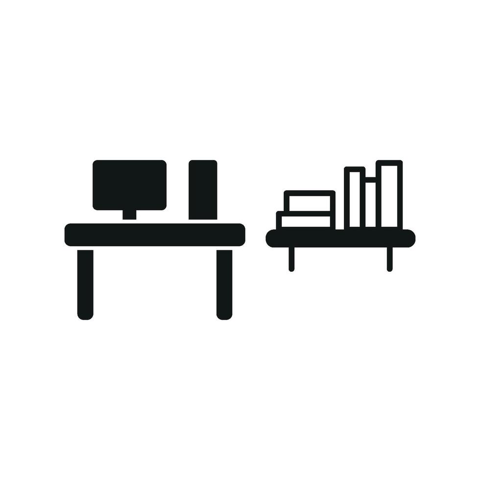 Desk and book shelf icon highlights a detailed and polished look, perfect for workspace planners or educational campaigns. vector