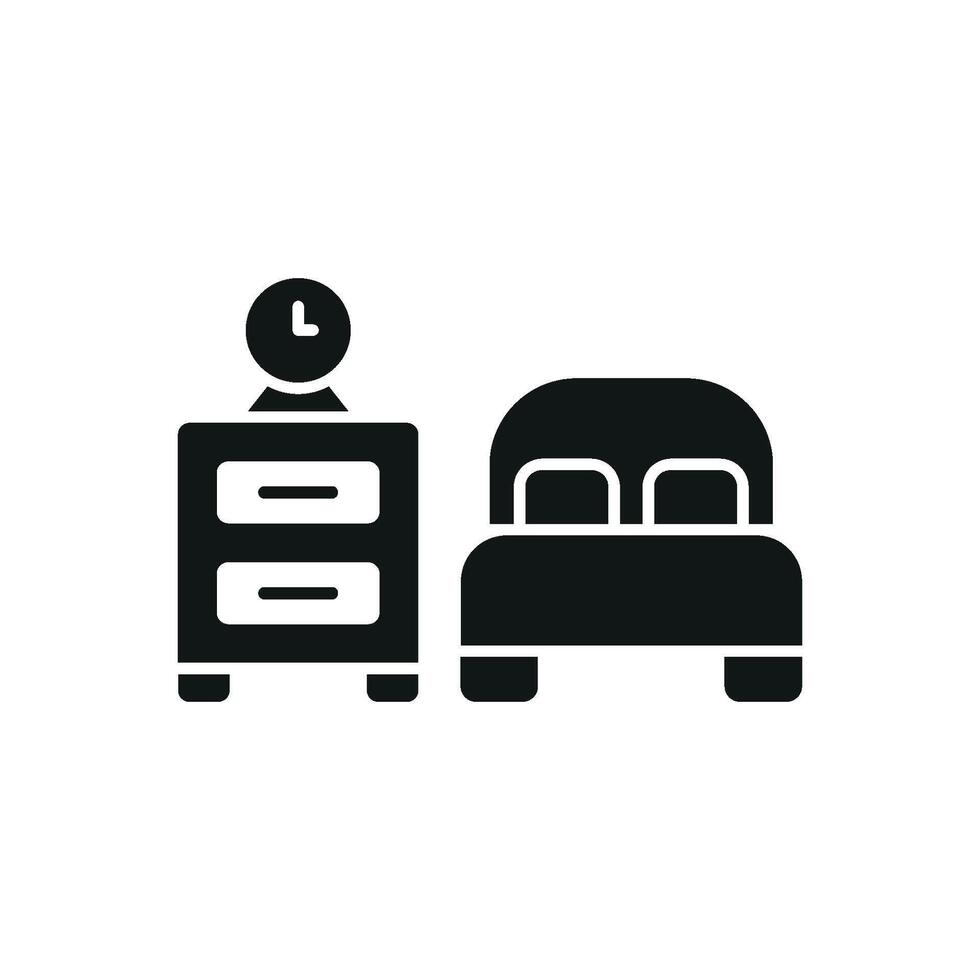 Bedside table and bed set icon features a timeless and cozy look, perfect for branding focused on comfort and relaxation. vector
