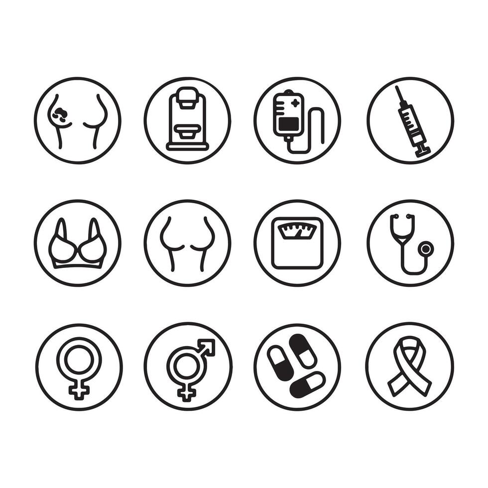 Woman's health line icons. Menstruation, linear style icons set. Symptoms, face, body, and other products. Modern health line icons set vector