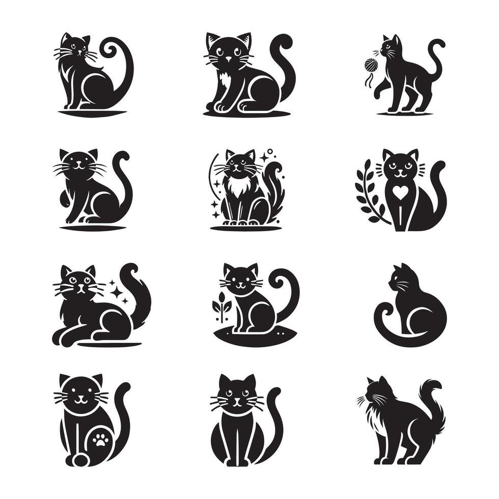 Set of black cat silhouettes. vector