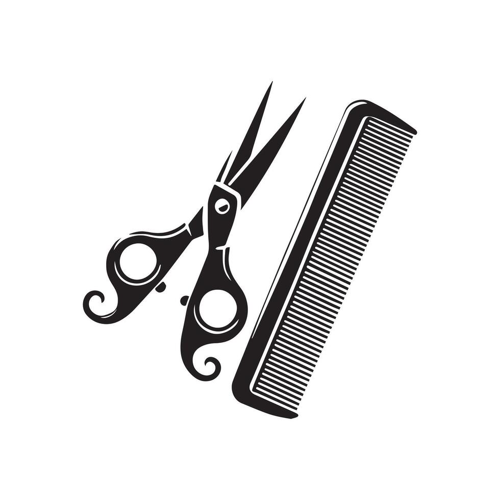Scissors and comb icon. vector
