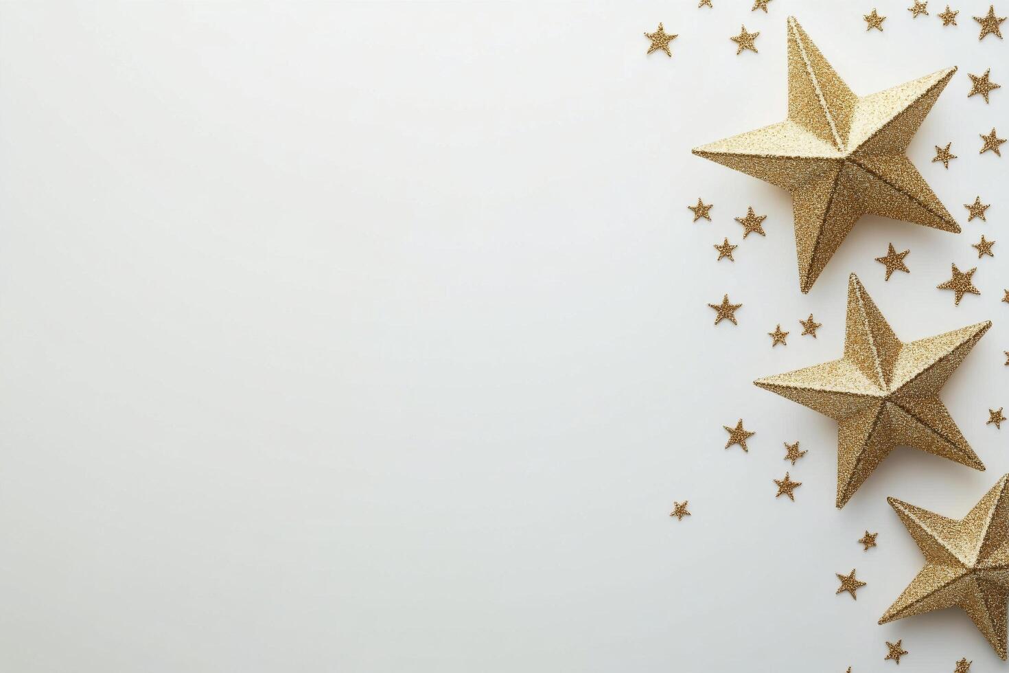 Glittering gold and white stars arranged artistically on a neutral background photo