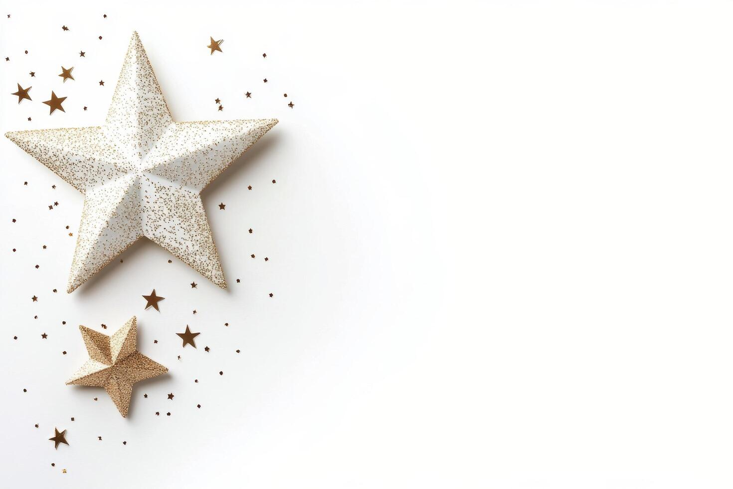 Glittering gold and white stars arranged artistically on a neutral background photo
