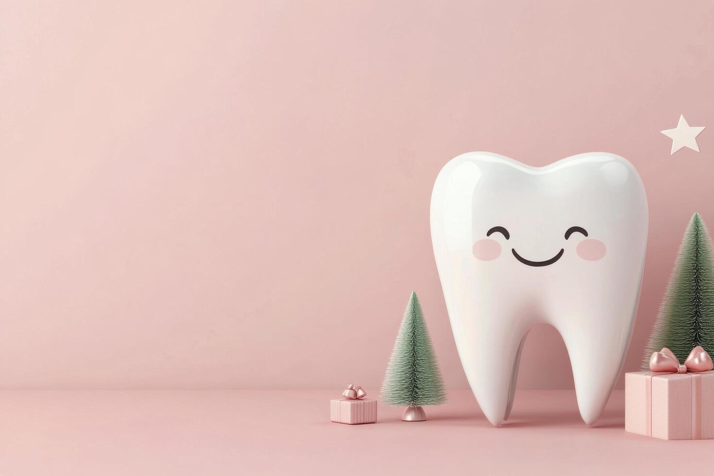 Celebration of dental health with festive decorations and gifts in a pastel pink setting photo