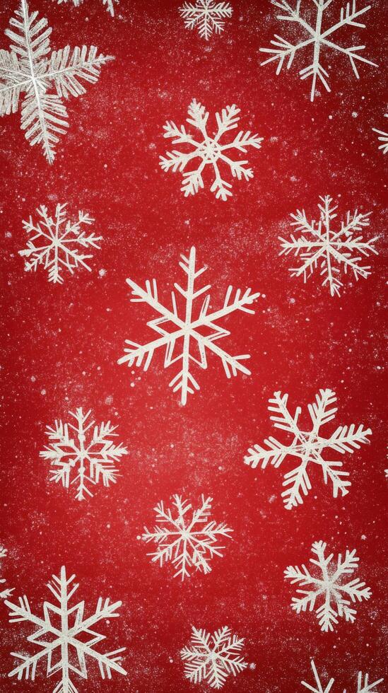 Bright red background with white snowflakes creating a festive winter atmosphere photo