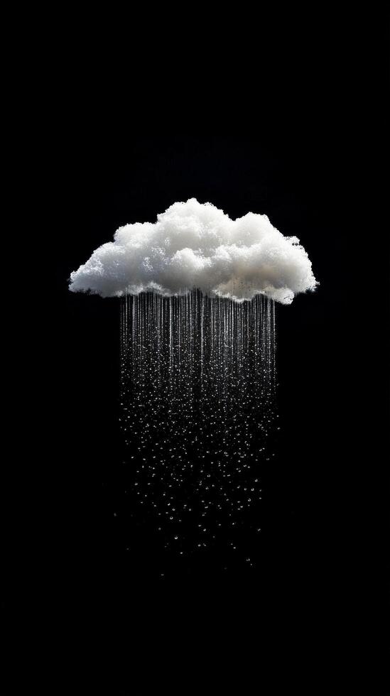 Creative representation of a cloud raining down droplets in a dark setting photo