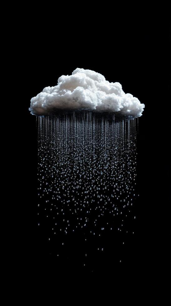 Creative representation of a cloud raining down droplets in a dark setting photo