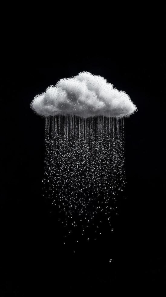 Creative representation of a cloud raining down droplets in a dark setting photo