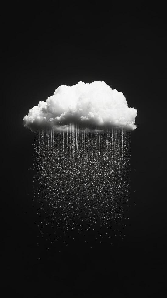 Creative representation of a cloud raining down droplets in a dark setting photo