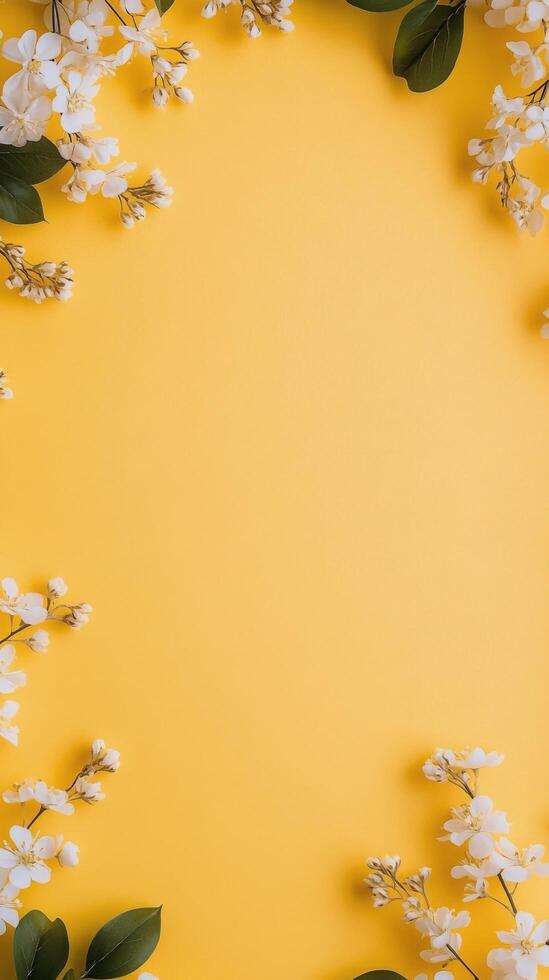 Flower arrangement with daisies and chrysanthemums on a bright yellow background photo
