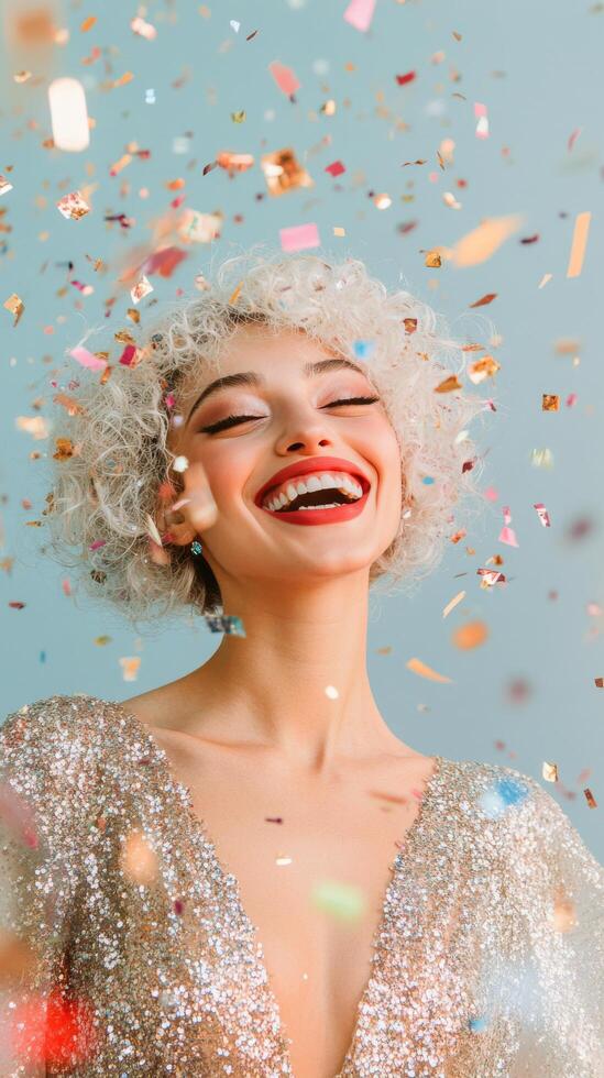 Joyful celebration with colorful confetti and bright smiles in a festive atmosphere photo
