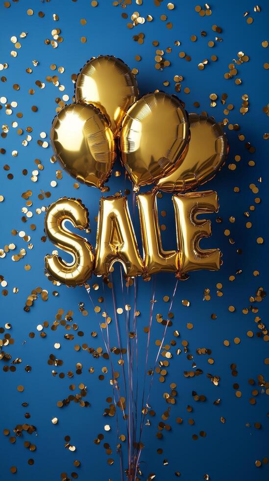 Balloons with sale message and confetti create festive atmosphere for special promotion photo