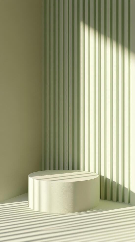Minimalist design featuring a round pedestal in a sunlit modern interior space photo