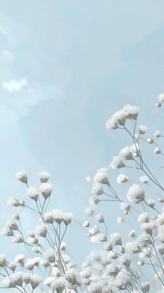Delicate white flowers gently swaying in a soft and dreamy atmosphere photo