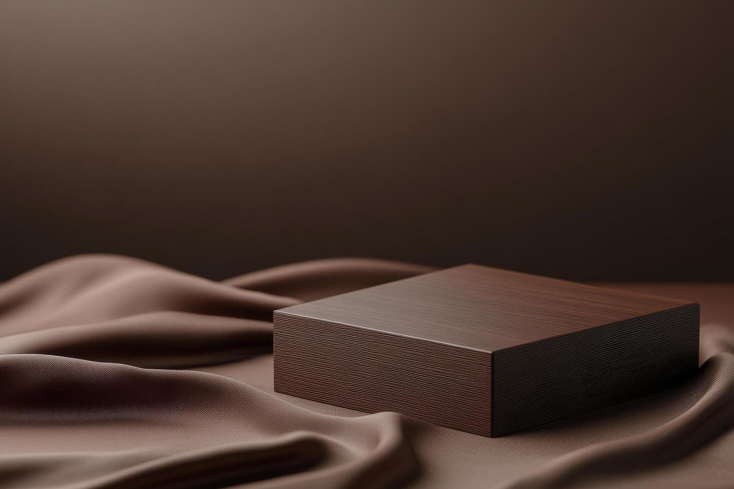 Brown wooden box on a smooth fabric surface with soft lighting creating a calm atmosphere photo