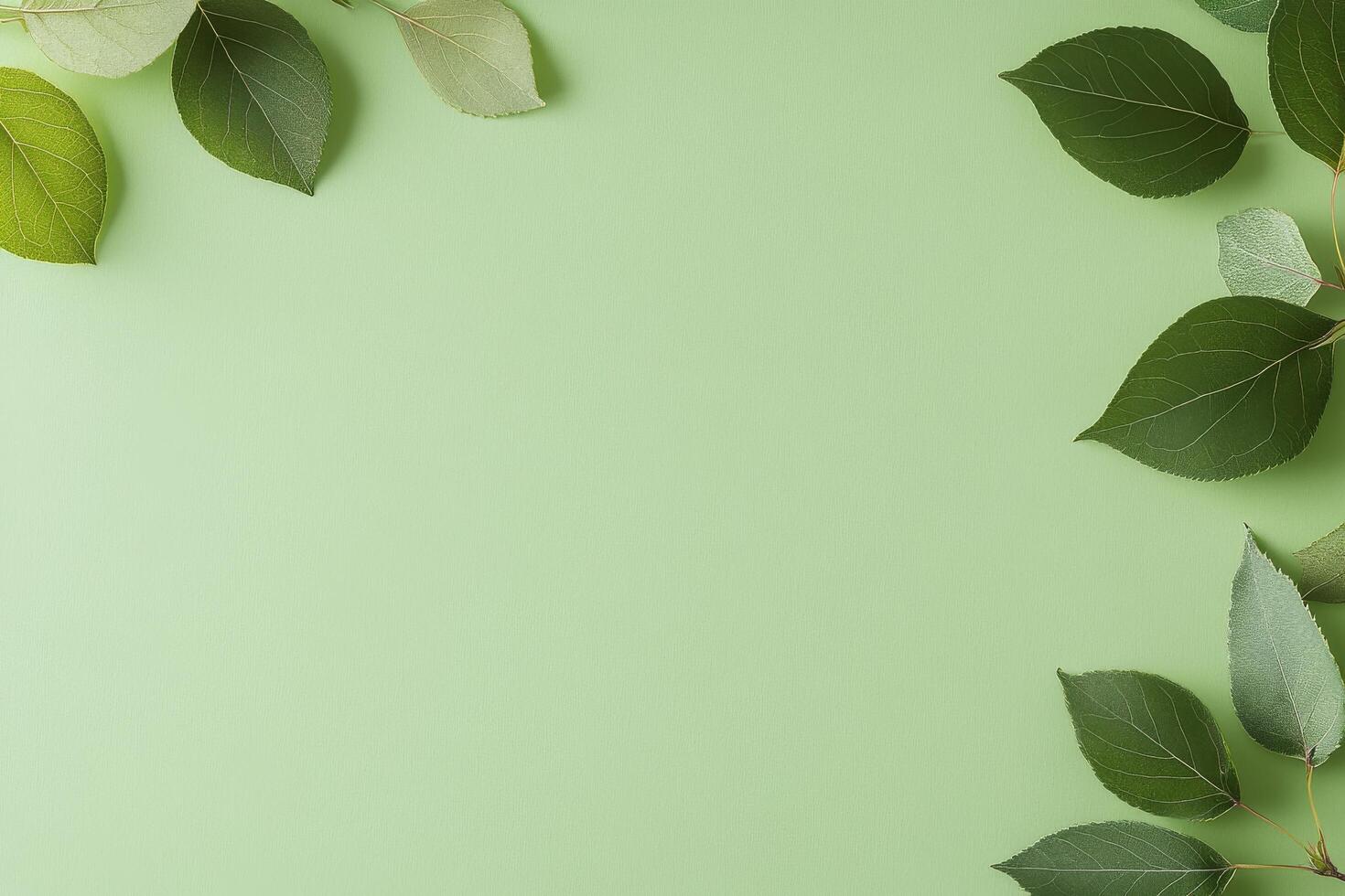 Soft green leaves gracefully arranged on a light background for a peaceful atmosphere photo