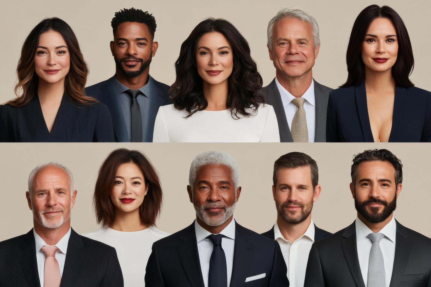 Diverse group of professionals demonstrating confidence and style in studio setting photo