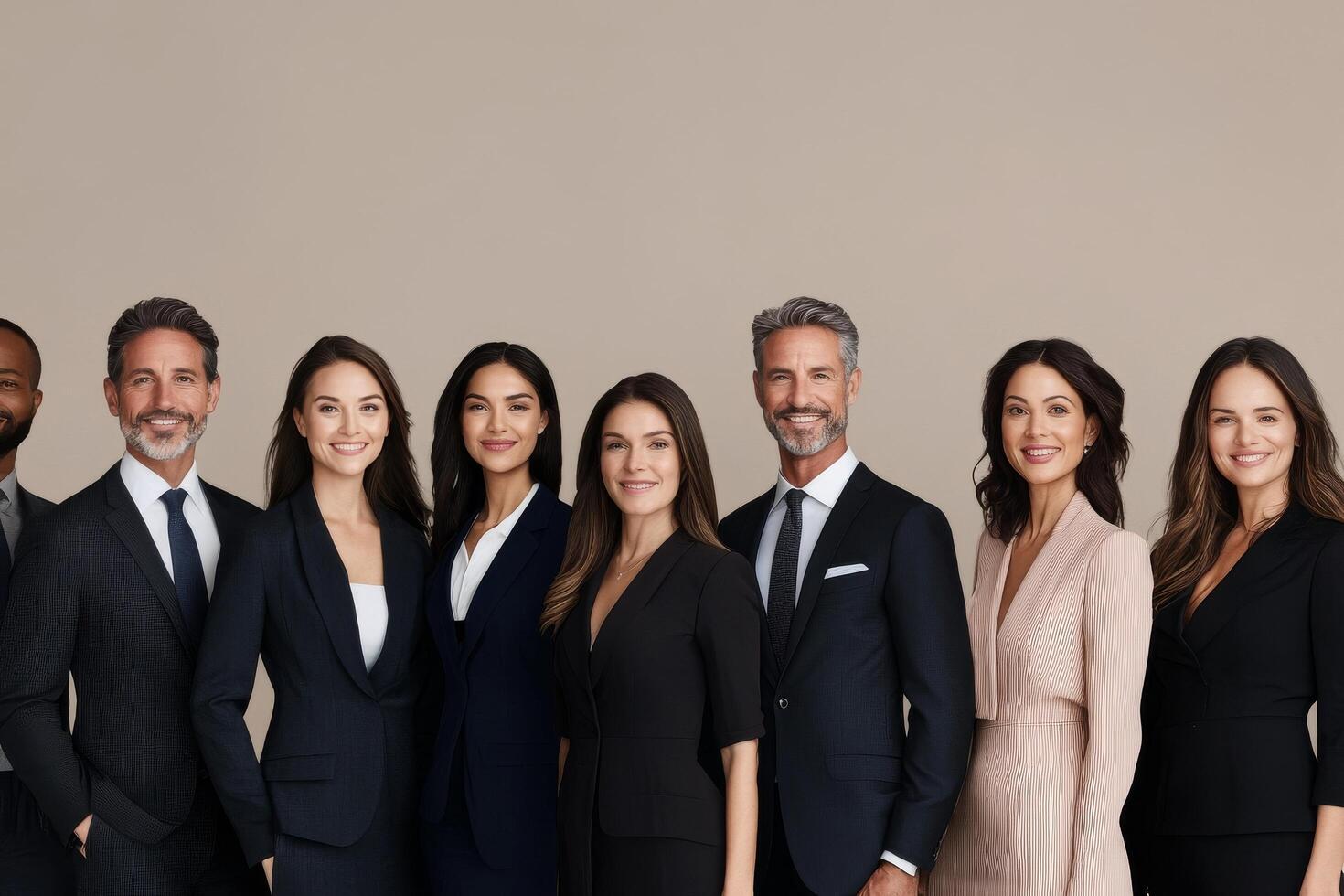 Diverse group of professionals demonstrating confidence and style in studio setting photo