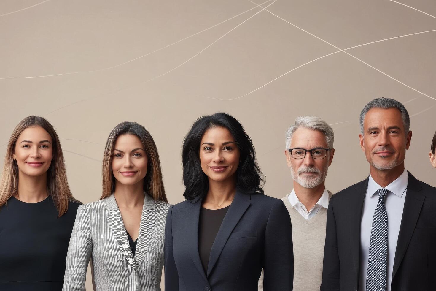 Diverse group of professionals demonstrating confidence and style in studio setting photo