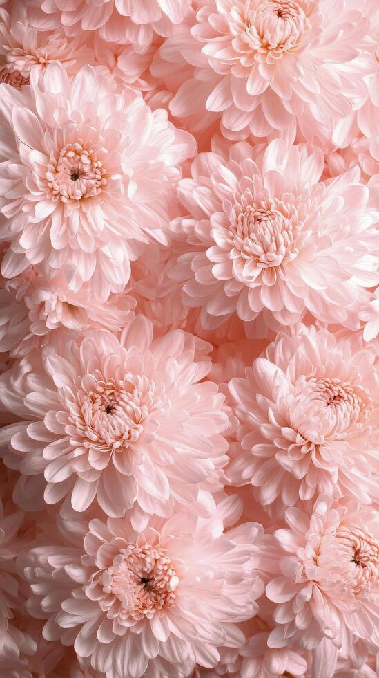 Soft pink chrysanthemum bloom showcasing delicate petals and green leaves against a dark background photo