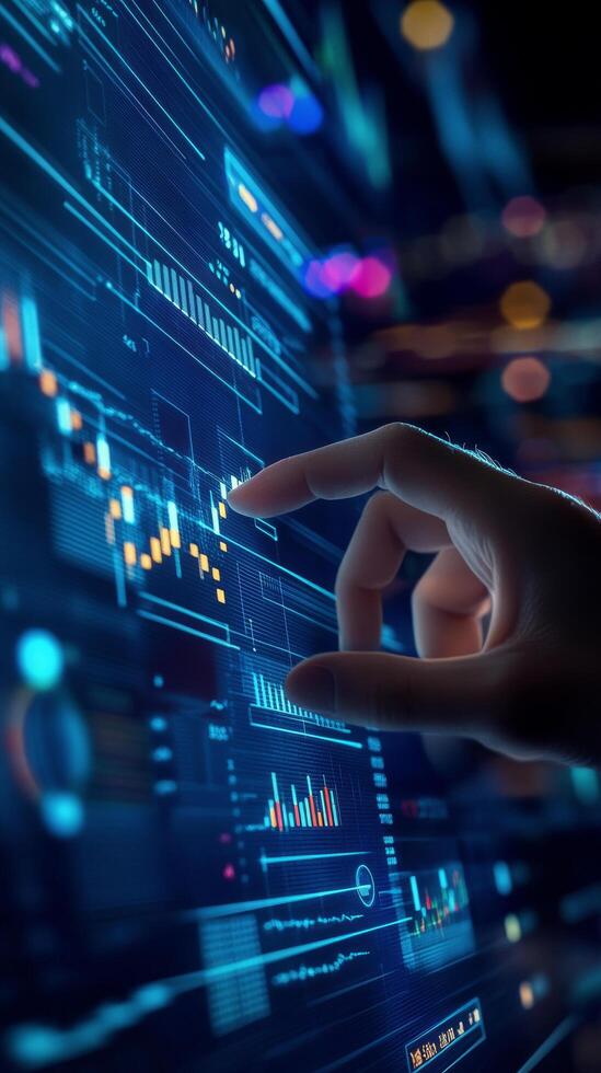 Analyzing stock market trends with a digital chart display at a modern financial workspace photo