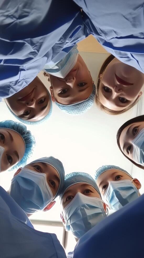 Medical team collaborates during a surgical procedure in a modern operating room photo