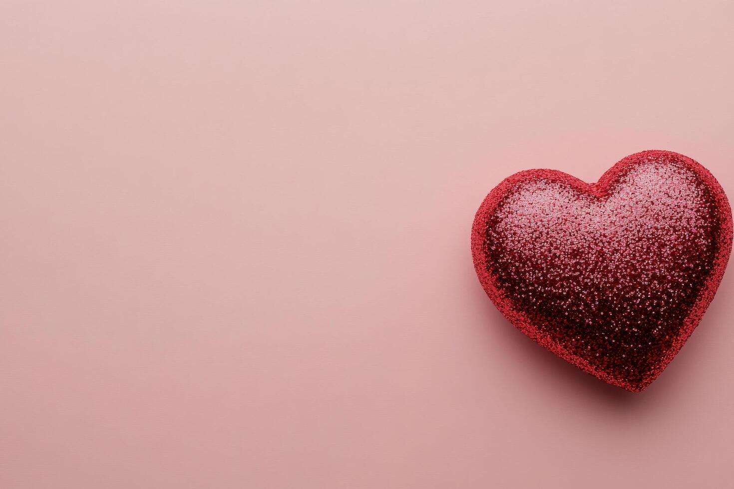Glittering red heart decoration on a soft pink background for celebrations and events photo
