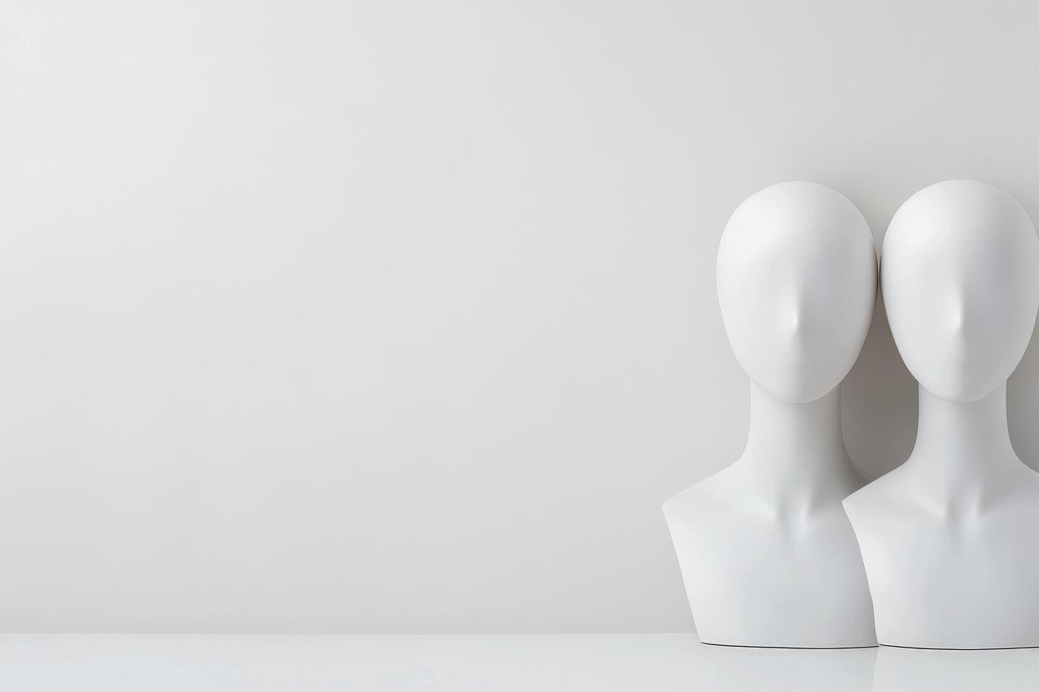 Two white mannequins positioned next to each other against a blank wall photo