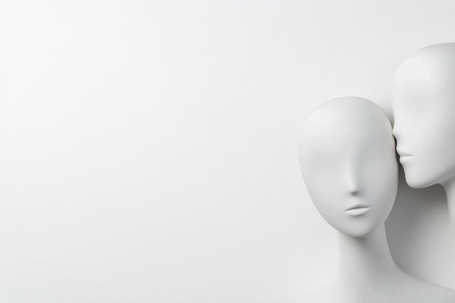 Two white mannequins positioned next to each other against a blank wall photo