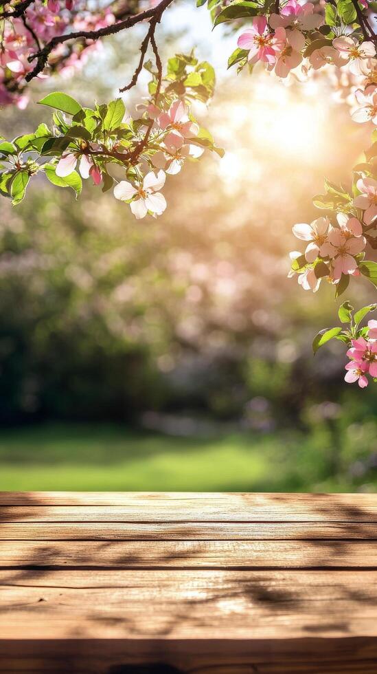 Blossoming flowers in a sunny garden during springtime photo