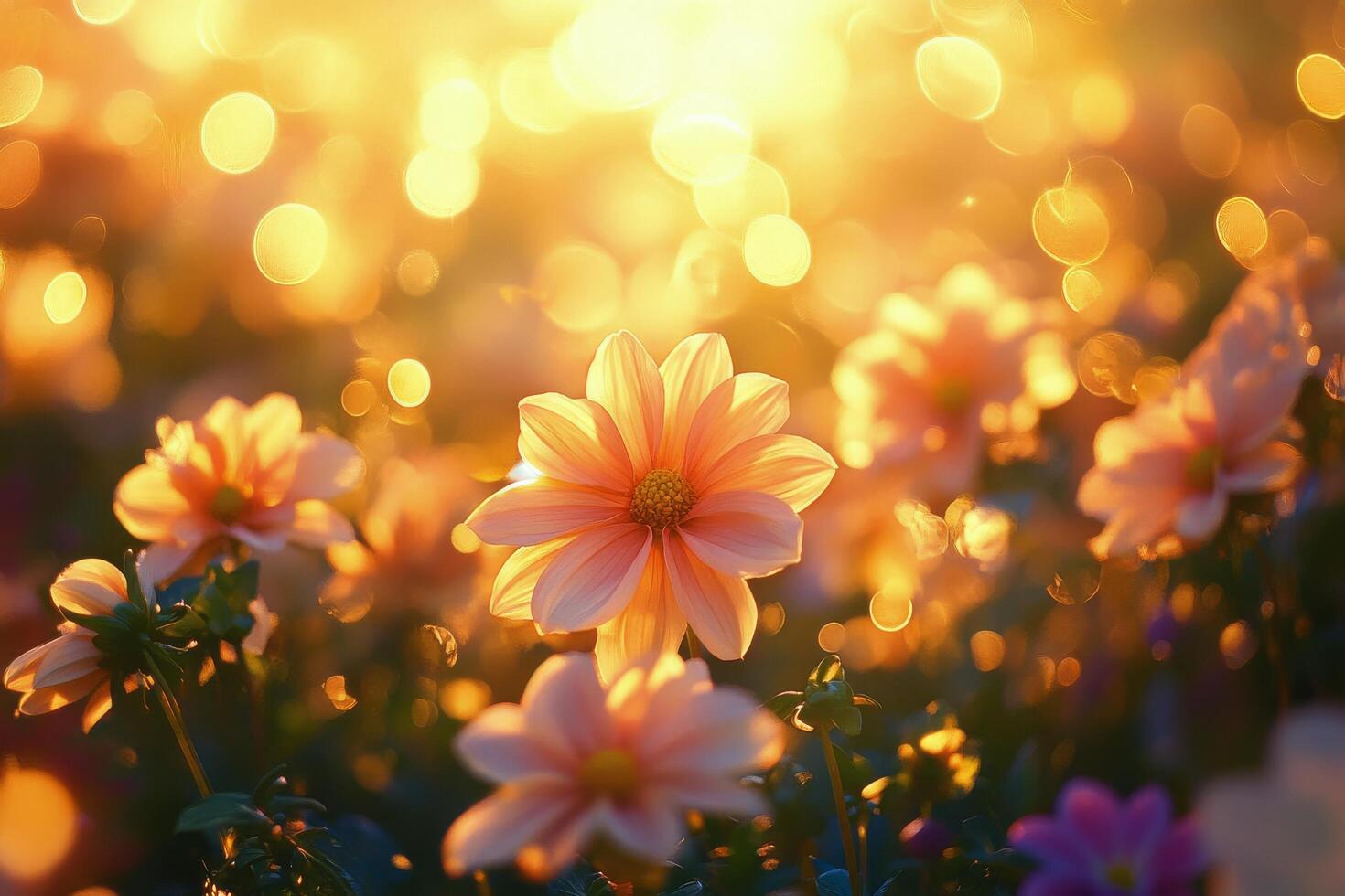 Bright pink flowers bloom in a sunlit garden during springtime photo