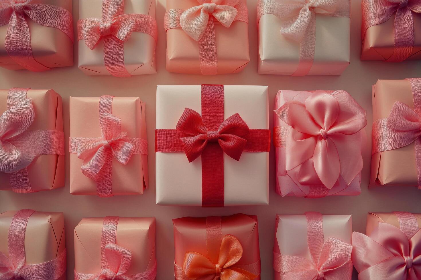Beautifully wrapped pink gifts arranged in a festive display for a celebration photo